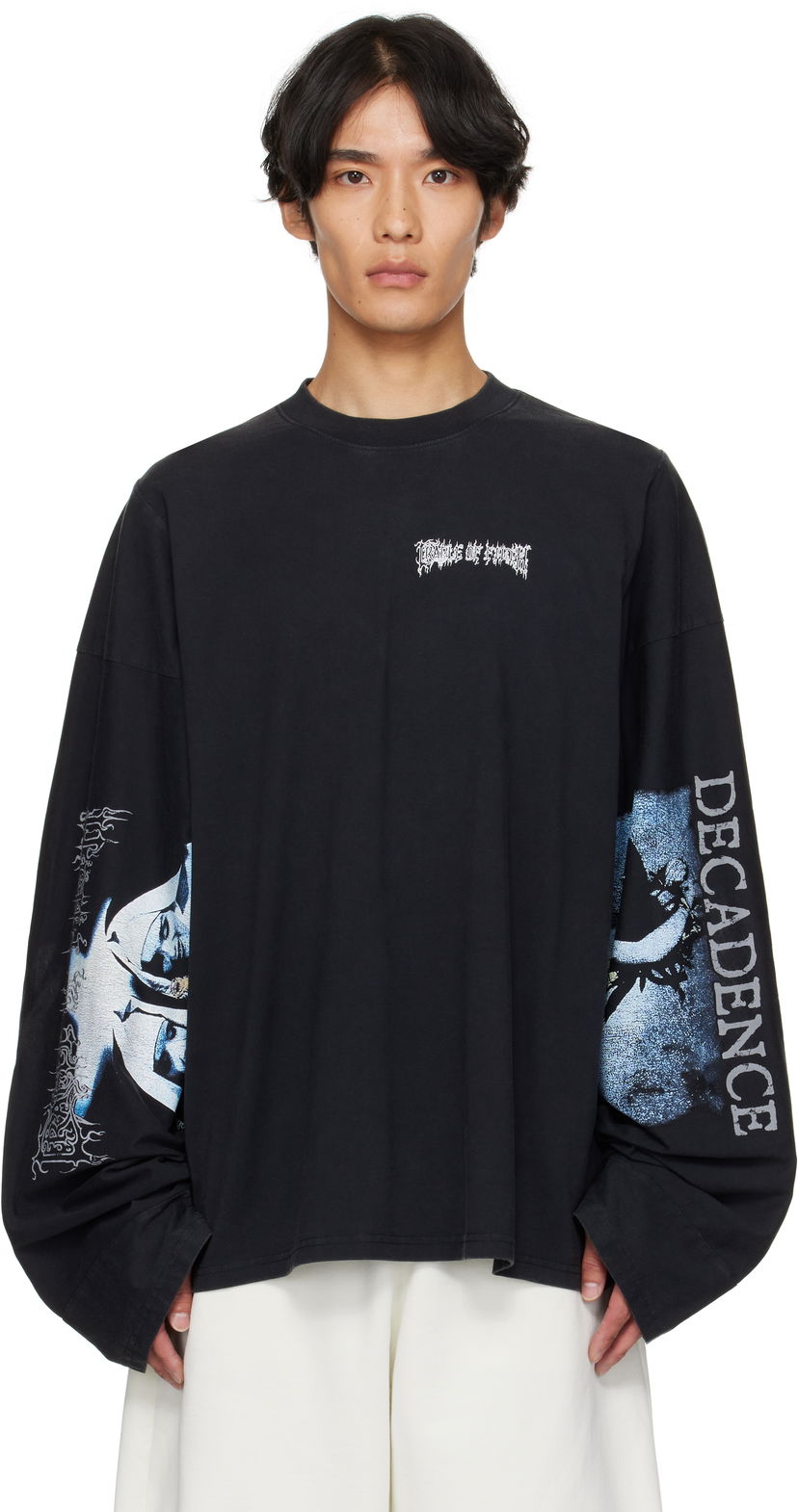 Футболка VETEMENTS Vetements Cradle of Filth 'Decadence' Cut-Up Longsleeve T-Shirt чорний | UCF76LS980B