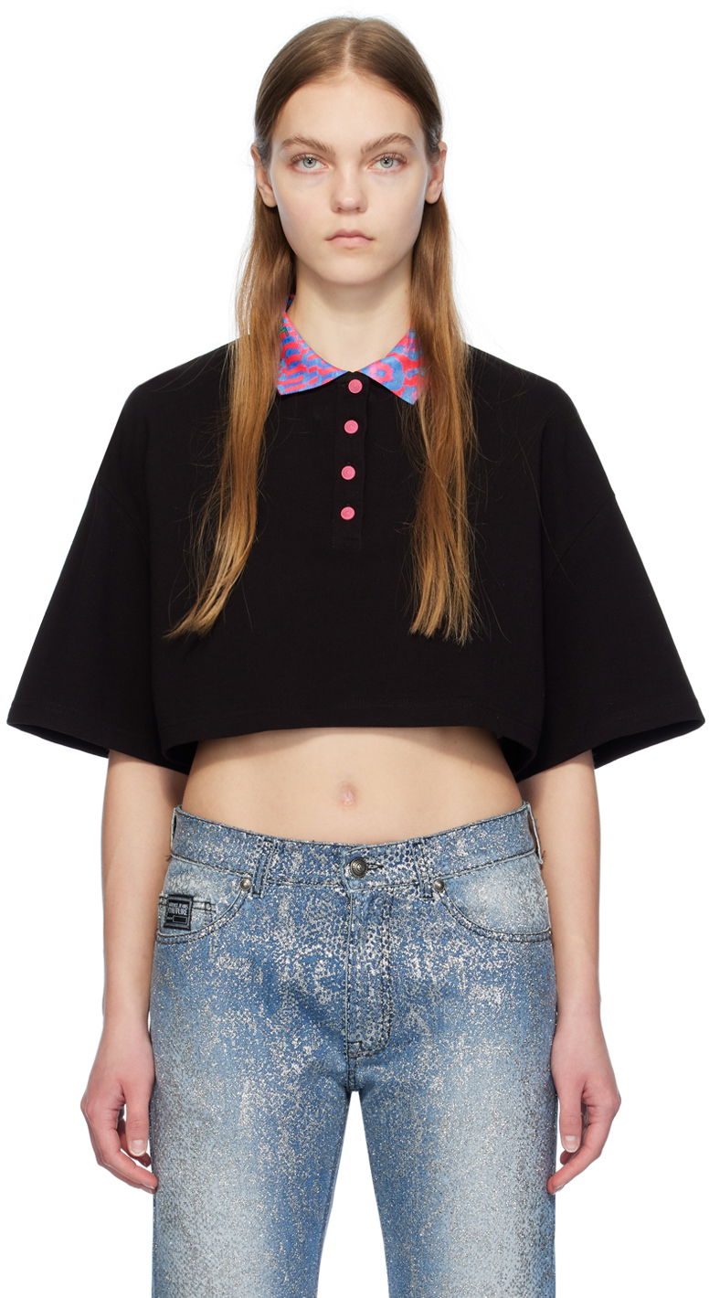 Кроп-топи Versace Jeans Couture Black Cropped Polo чорний | E76HAGT00_ECJ01T