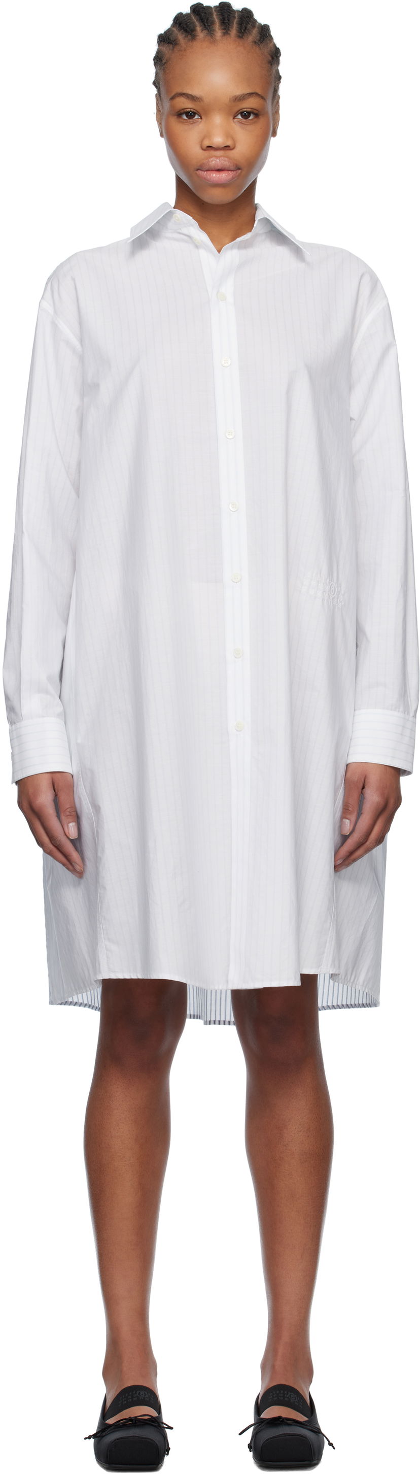 плаття Maison Margiela MM6 Maison Margiela Spliced Striped Cotton Poplin Midi Shirt Dress білий | S52DD0059 M35252