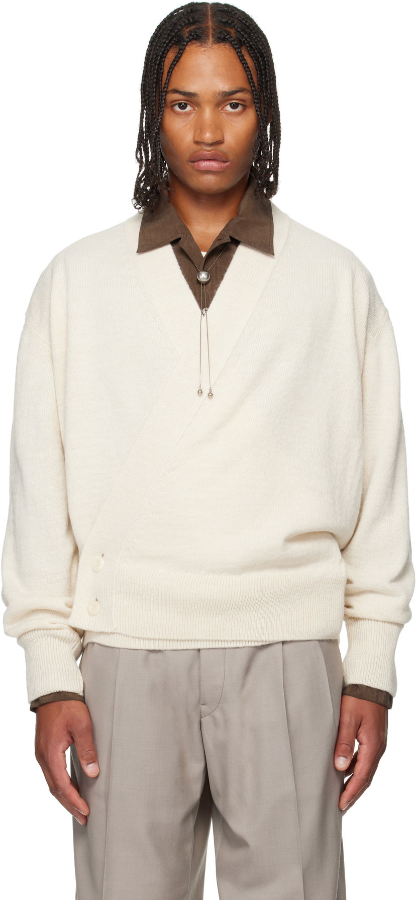 Cветр LEMAIRE Lemaire Wrap Cardigan білий | TO1476 LK1028