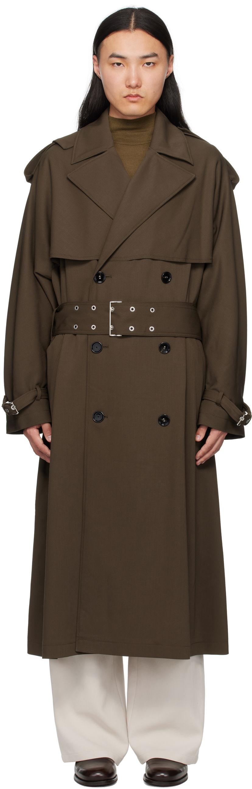 Тренчкот AMI AMI Paris Wool Trench Coat Зелений | HJK604.WV0067