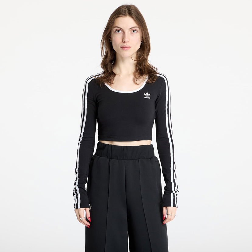 Кроп-топи adidas Originals 3 Stripes Crop Long Sleeve T-Shirt чорний | JD4624