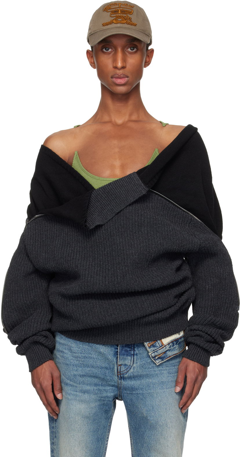 Cветр Y/PROJECT Zip Insert High Neck Sweater Сірий | 206SW008