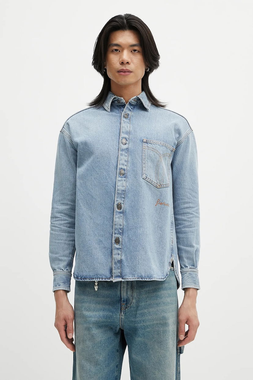 Сорочка Fiorucci Fiorucci Open Back Embroidered Denim Shirt Синій | W02SMDSI390DN01DN01