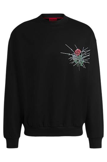 Cветр BOSS Relaxed-Fit Sweatshirt with Rose Graphic чорний | 50532094
