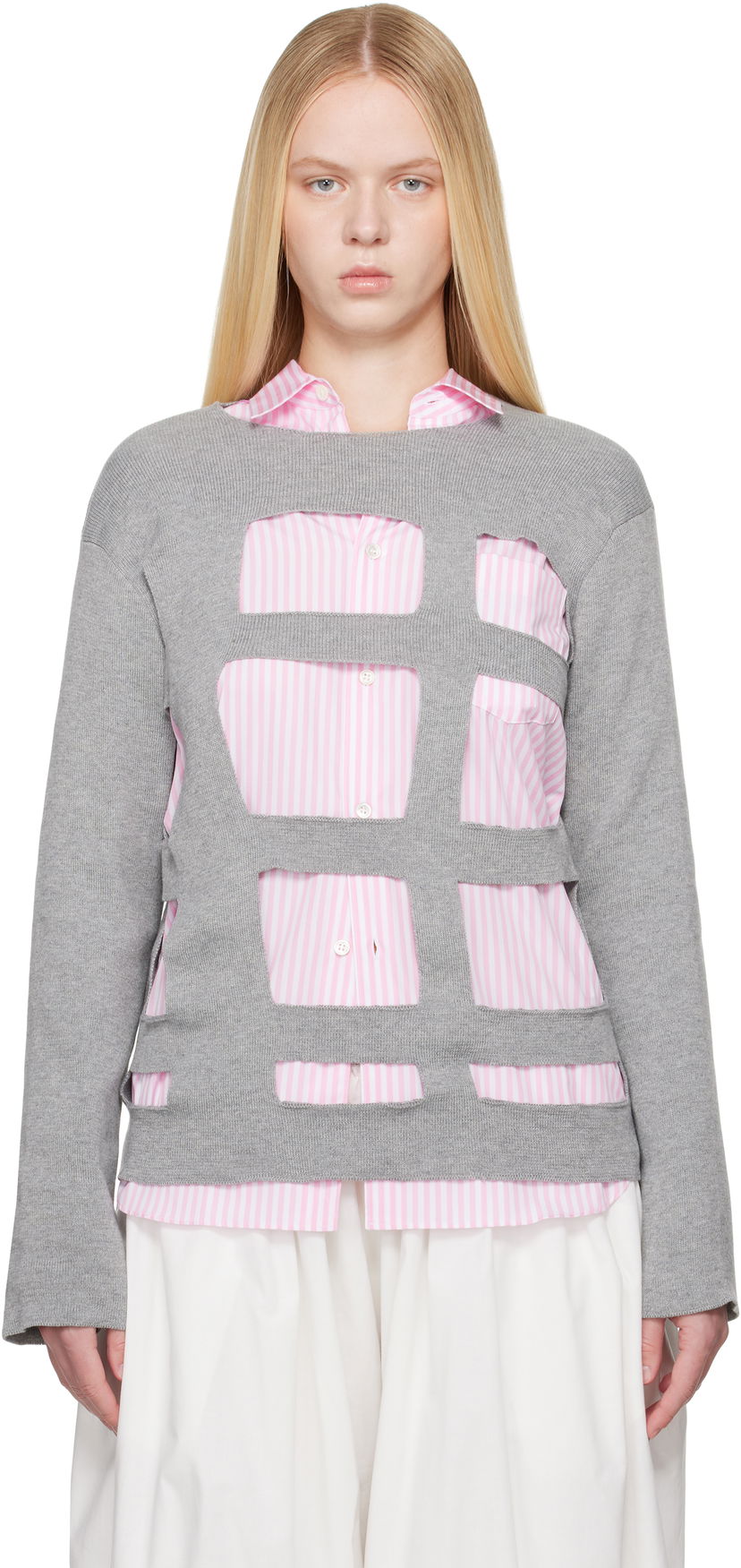 Cветр Comme des Garçons Comme des Garçons Shirt Geometric Cutouts Sweater Сірий | FO-N002-S25