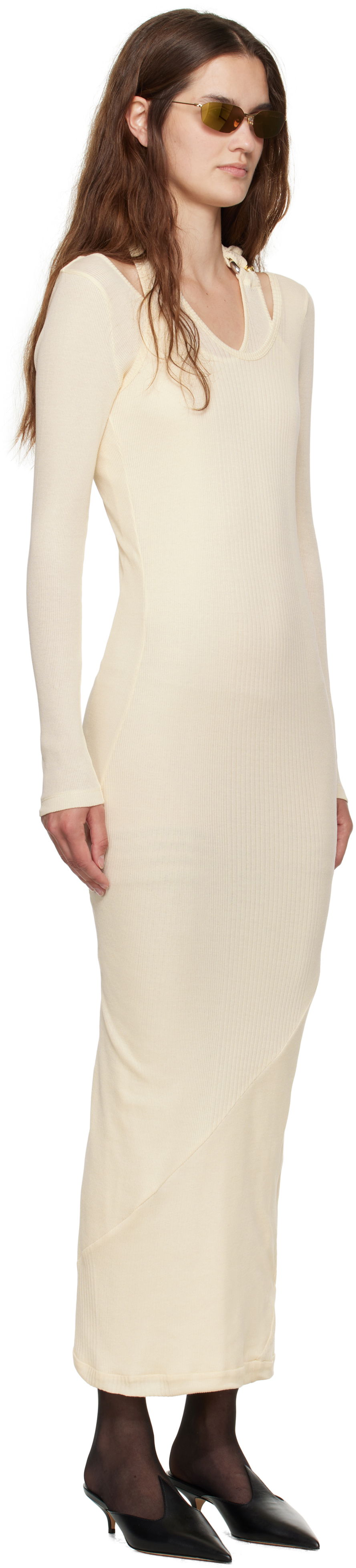 плаття Jean Paul Gaultier Jean Paul Gaultier Ribbed Twisted Double Layer Midi Dress бежевий | 25/03-W-DR014-J000-03, 1