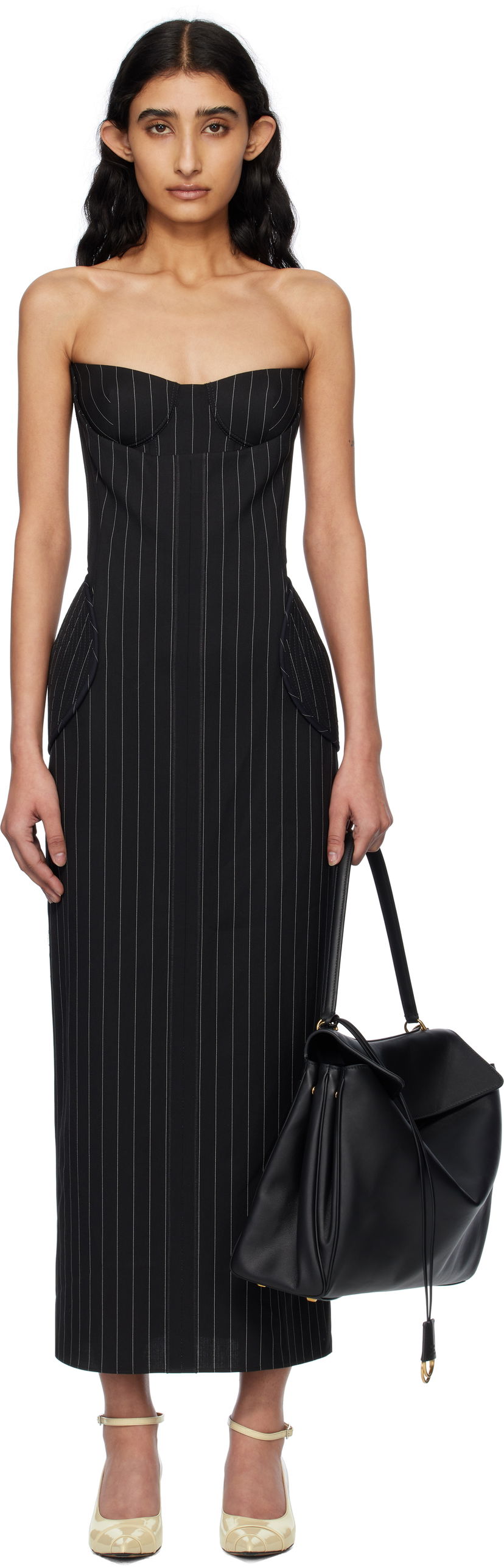 плаття Jean Paul Gaultier Jean Paul Gaultier 'The Long Bustier' Pinstripe Midi Dress чорний | 25/33-F-RO333-C074-0001