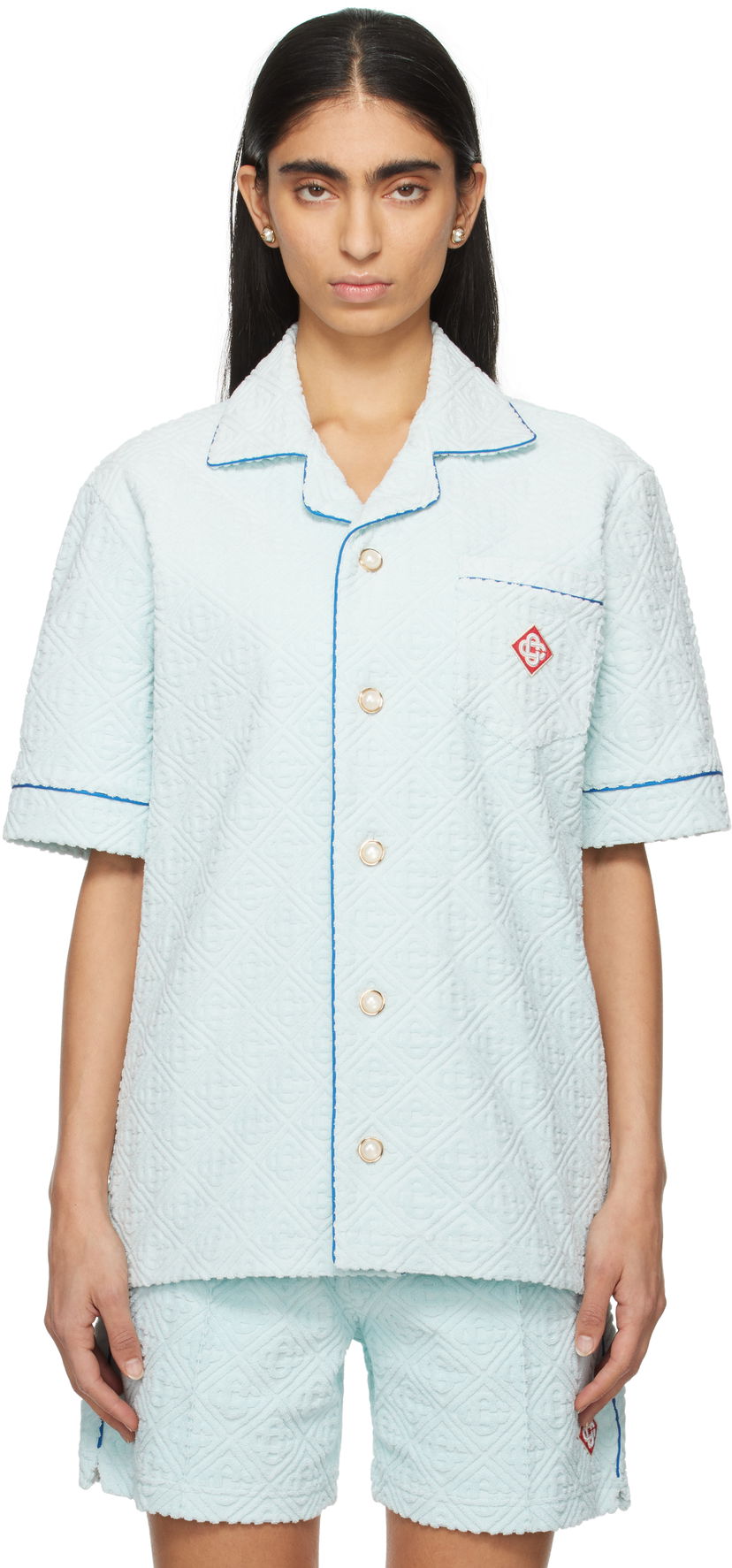 Сорочка Casablanca Monogram Towelling Relaxed Fit Shirt Синій | U-MPS25-SH-085-01