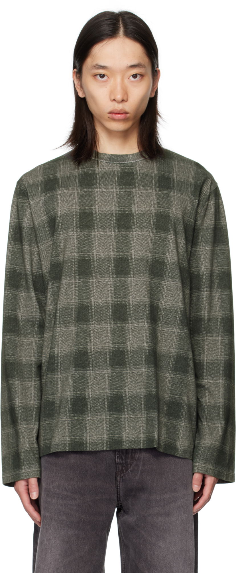 Футболка OUR LEGACY Our Legacy Box Check Long Sleeve T-Shirt Зелений | M4256BO