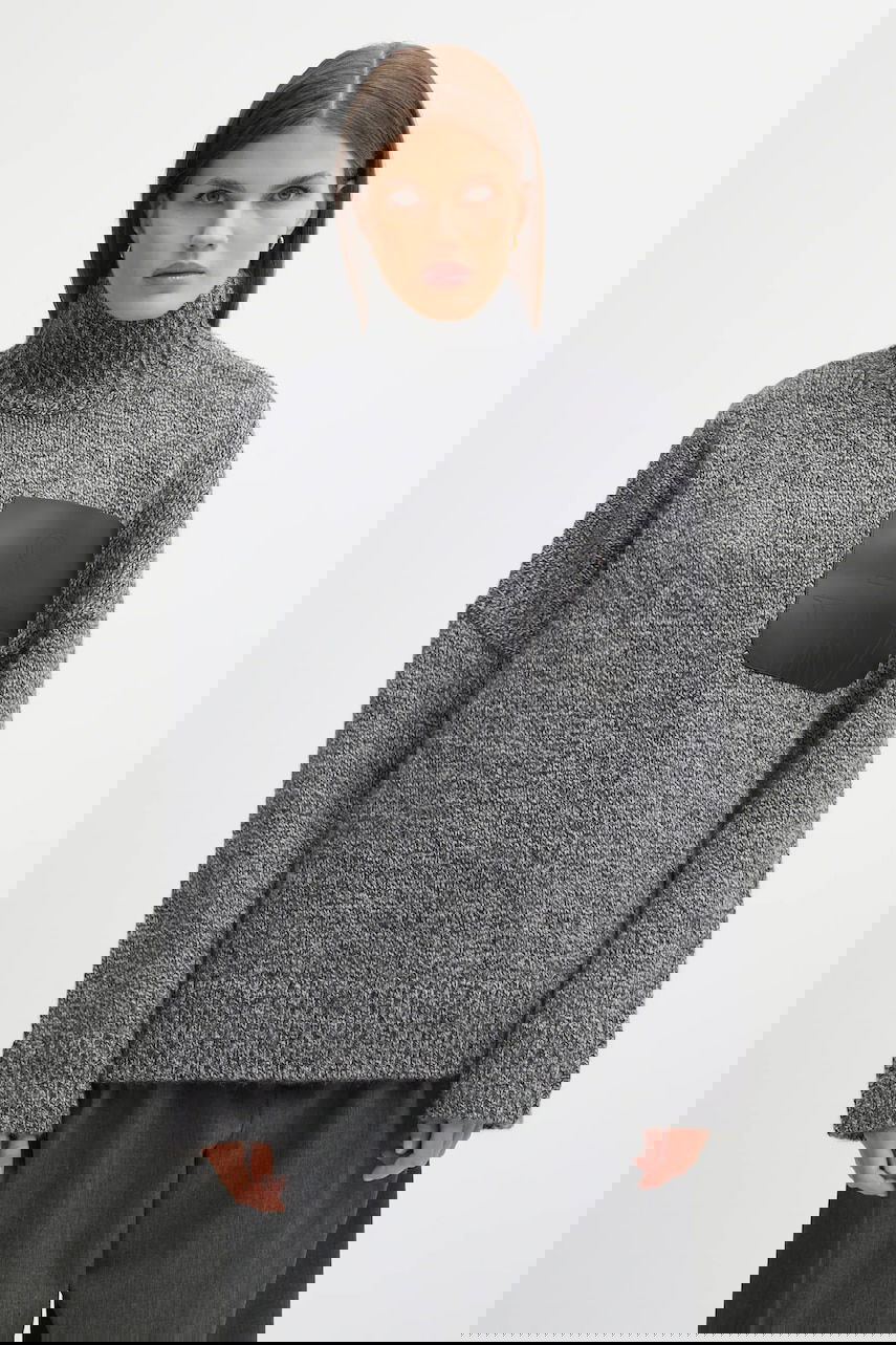 Cветр JW Anderson JW Anderson Turtleneck Wool Blend Sweater with Leather Patch Pocket Сірий | KW1292.YN0367, 0