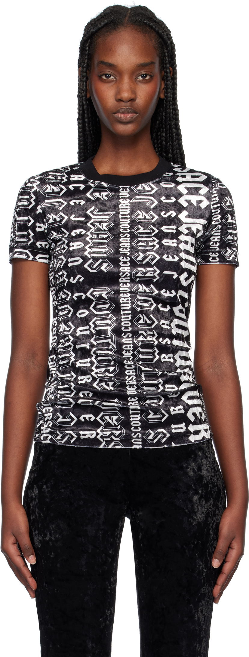 Футболка Versace Couture Logo Velvet T-Shirt чорний | E77HAH608_EJS403