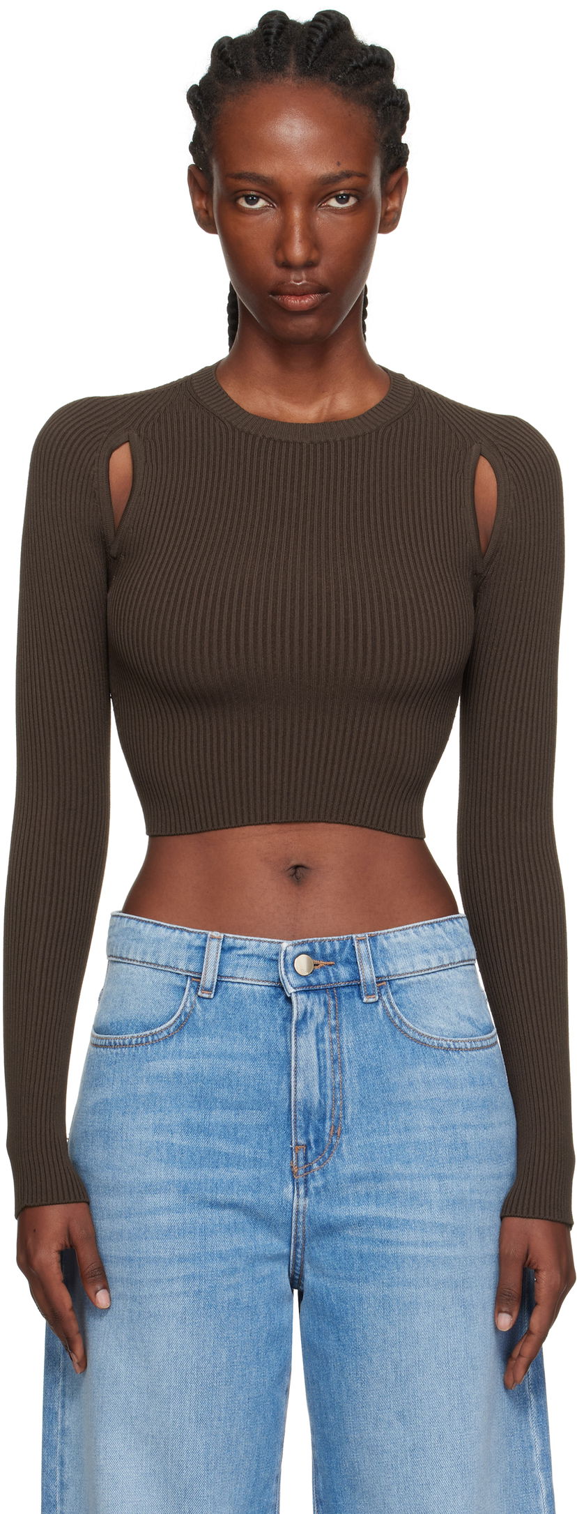 Cветр Max Mara Max Mara Ala Cutout Ribbed Knit Sweater Коричневий | 2511361173600