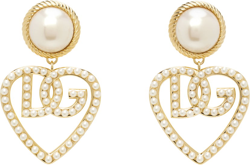 Сережки Dolce & Gabbana DG Logo & Heart Pearl Earrings Металік | WEQ6L4 W1111