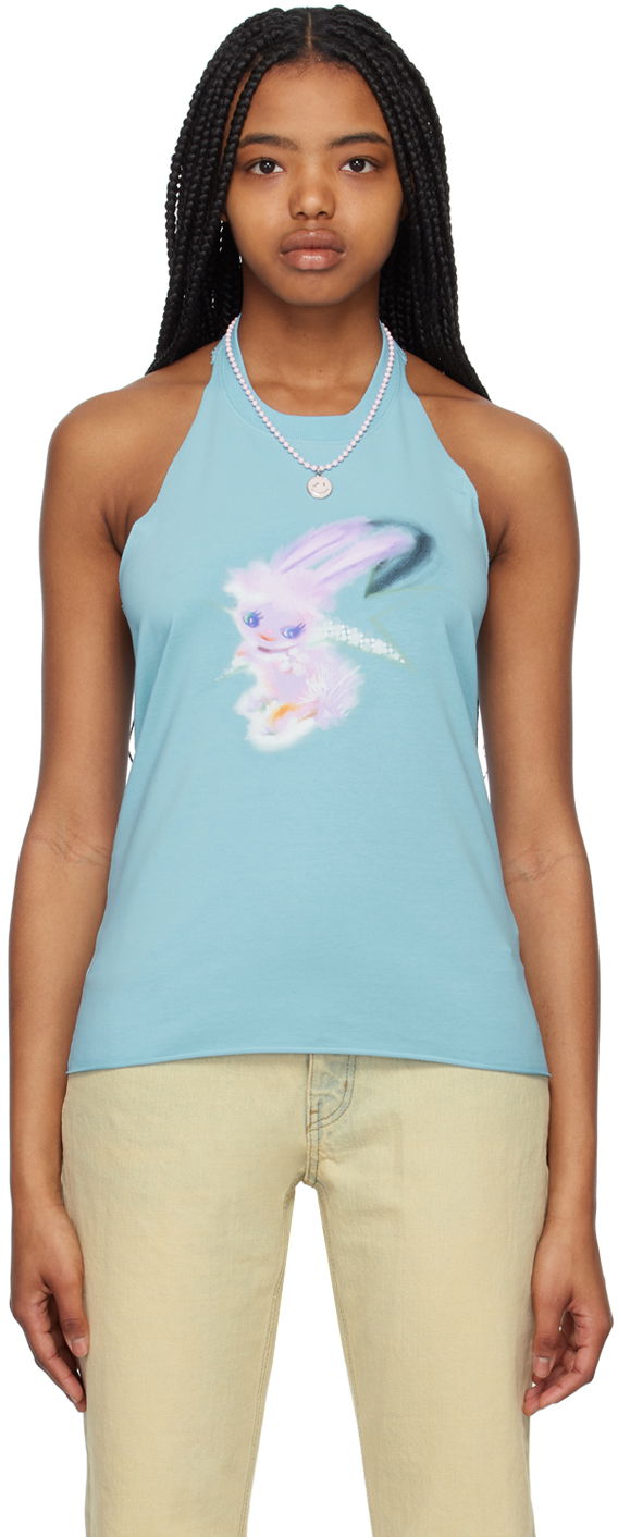 Безрукавка We11done Halter Graphic Tank Top Бірюзовий | WD-TT1-23-738-W-SK