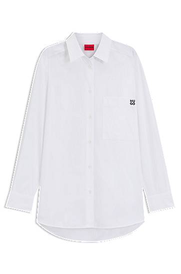 Сорочка BOSS Oversized-Fit Cotton Canvas Blouse with Embroidered Logo білий | 50515741