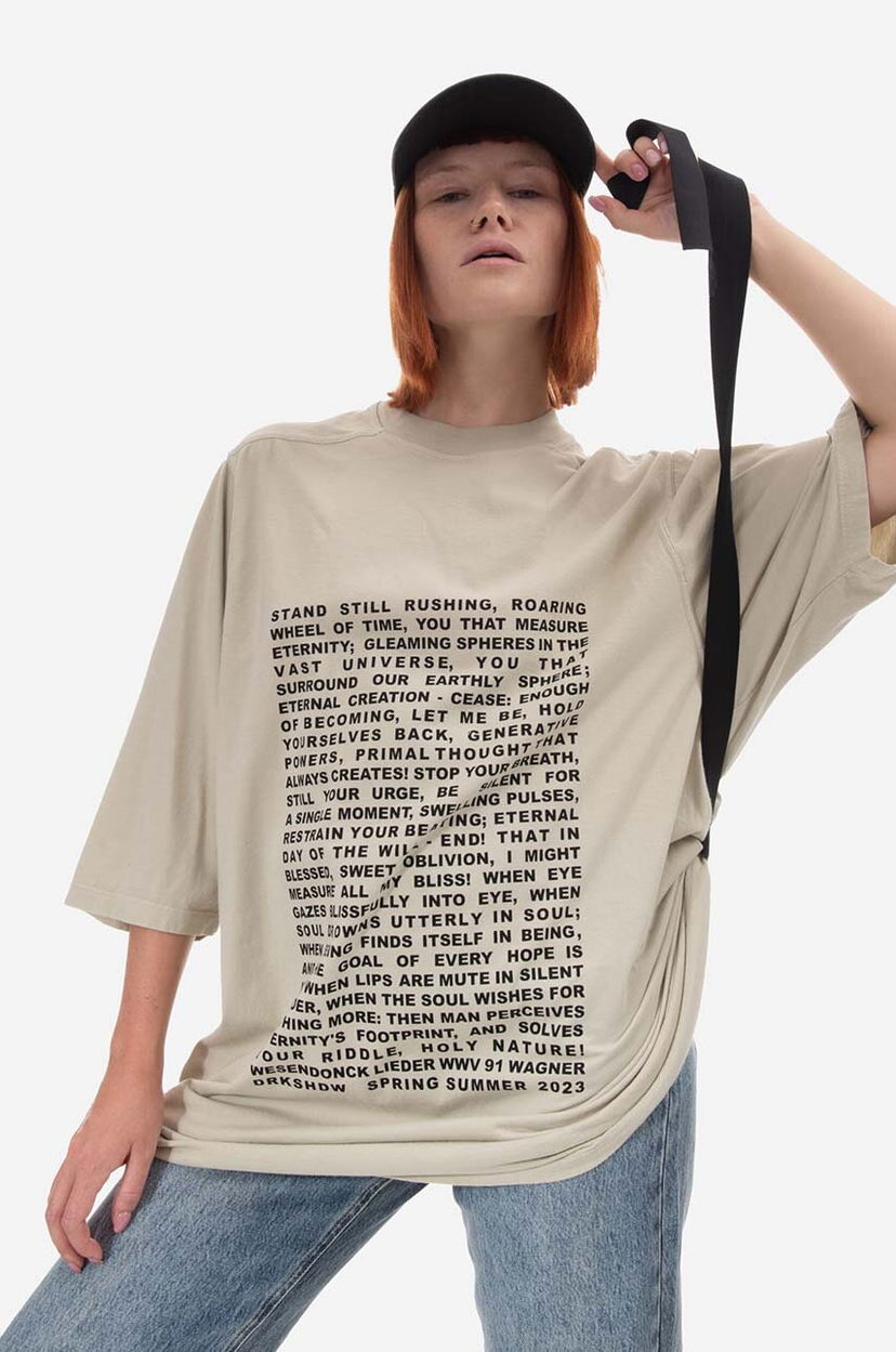 Футболка Rick Owens Knit Jumbo Short Sleeve T-Shirt with Wesendonck Lieder Wagner Print from DRKSHDW Spring Summer 2023 Collection бежевий | DU01C6274.RNEP3.PEARL