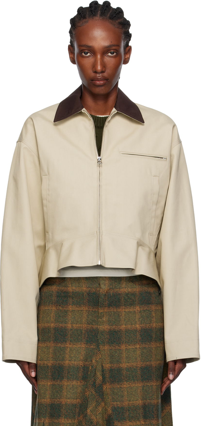 Куртка JW Anderson JW Anderson Cropped Contrast Collar Curved Hem Workwear Jacket бежевий | JK0399-PG1802