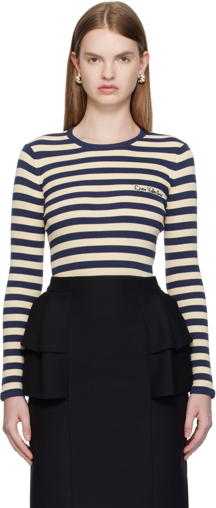 Футболка Valentino Valentino Striped Cotton T-Shirt бежевий | 7B3KC66N9JD