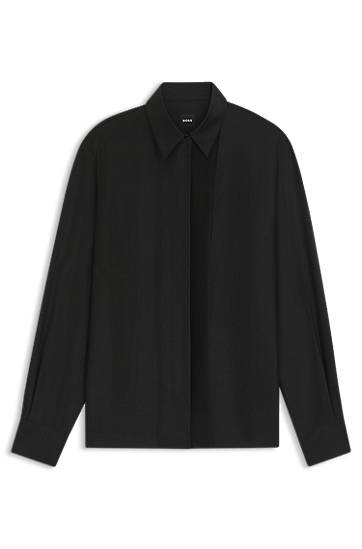 Сорочка BOSS Regular-fit tuxedo-inspired blouse with pintuck pleats чорний | 50548399