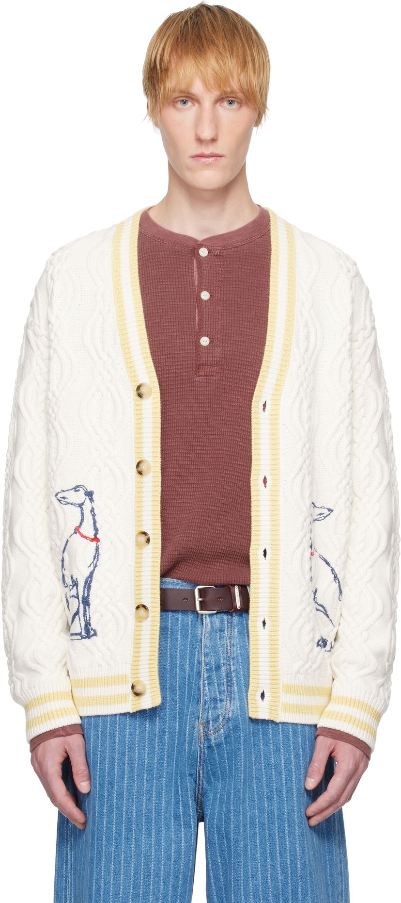 Cветр Drôle de Monsieur Drôle De Monsieur Médicis Knit Cardigan білий | G-CA142-WO023-CM