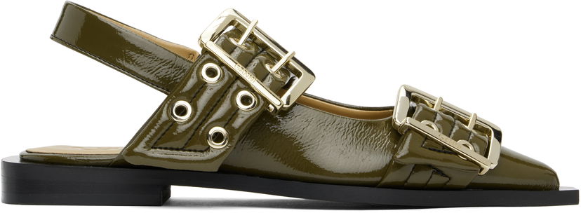 Догляд за взуттям GANNI GANNI Buckle Flats Зелений | S2872