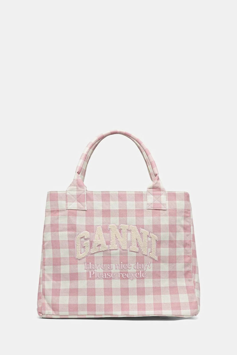 сумка-тоут GANNI GANNI Shopper XXL Pocket Vichy Tote Bag Рожевий | A6894