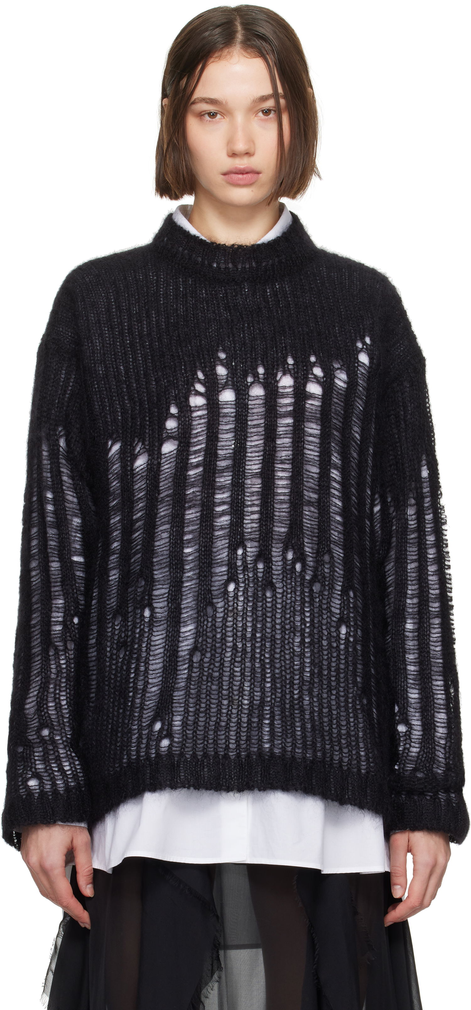 Cветр Ann Demeulemeester Ann Demeulemeester Rigmor Oversize Distressed Sweater чорний | 2402-W-KN09-KN044-099, 0