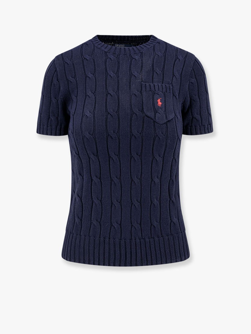Cветр Polo by Ralph Lauren Women's Cable Knit Short Sleeve Sweater with Pocket by Polo Ralph Lauren темно-синій | 211895379010