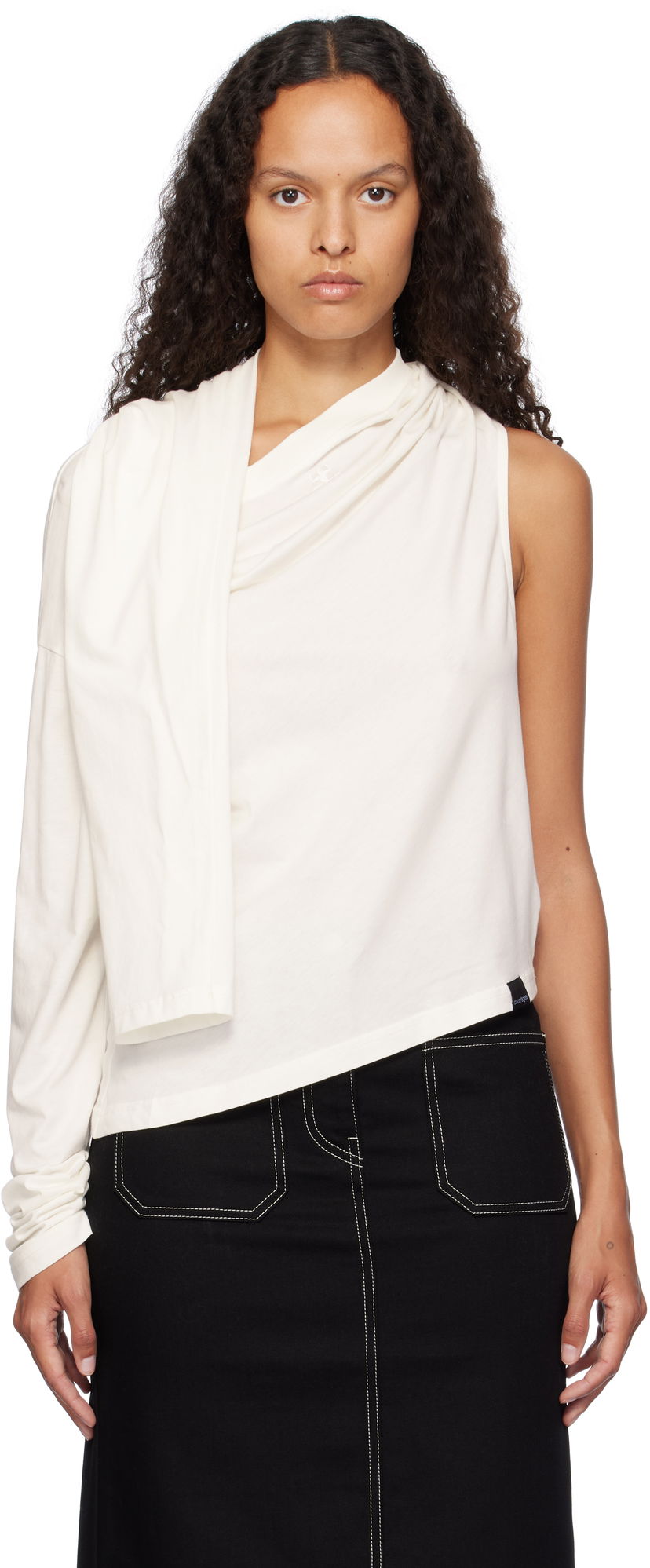 Безрукавка Courrèges Courrèges Asymmetric Off Shoulder T-Shirt білий | 424JTS154JS0175