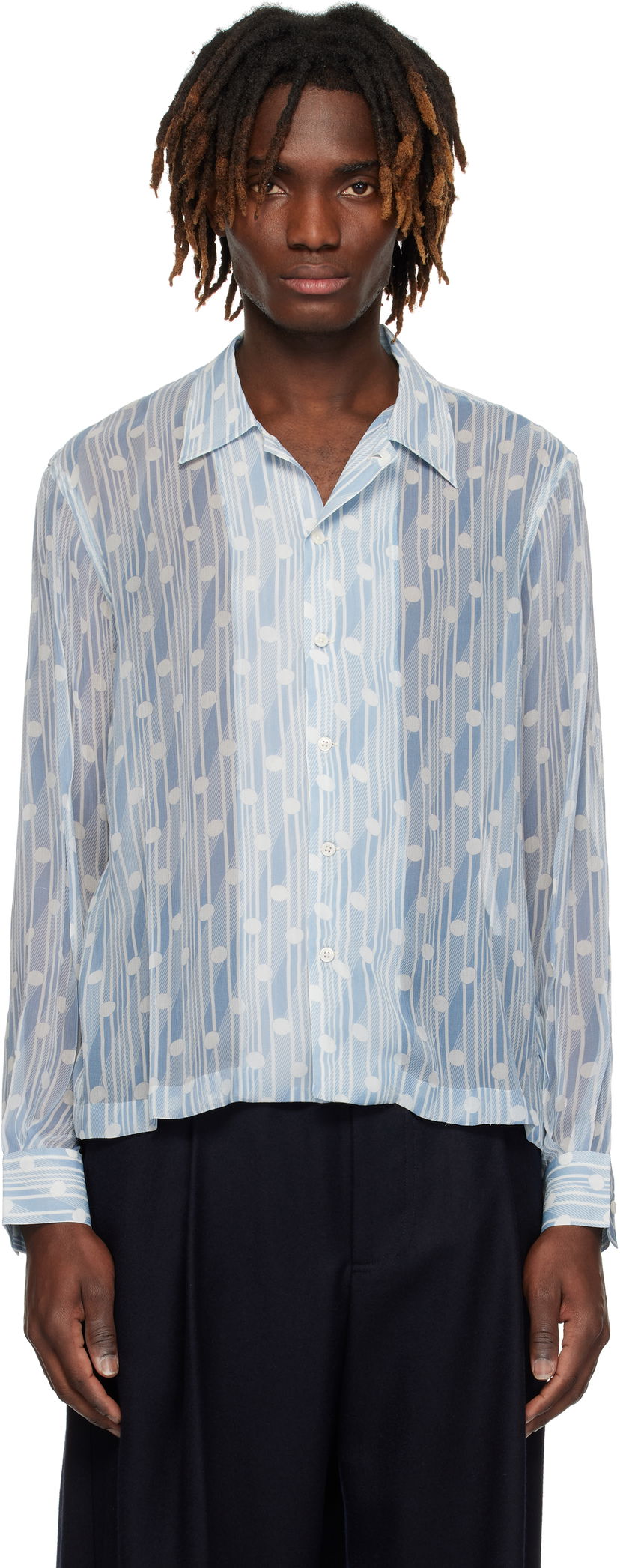 Сорочка Bode Bode Meridian Print Shirt Синій | MRS25SH034