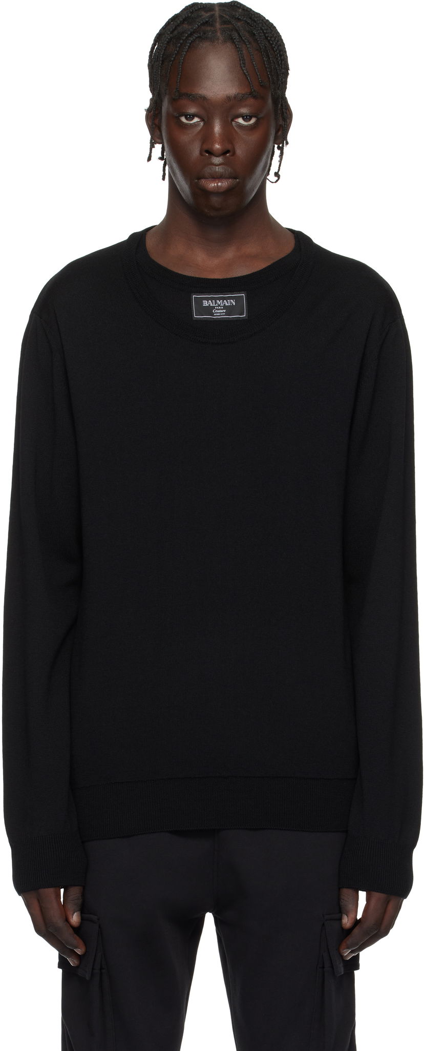 Cветр Balmain Knitted Double-Collar Sweater чорний | EH1KD145KH92
