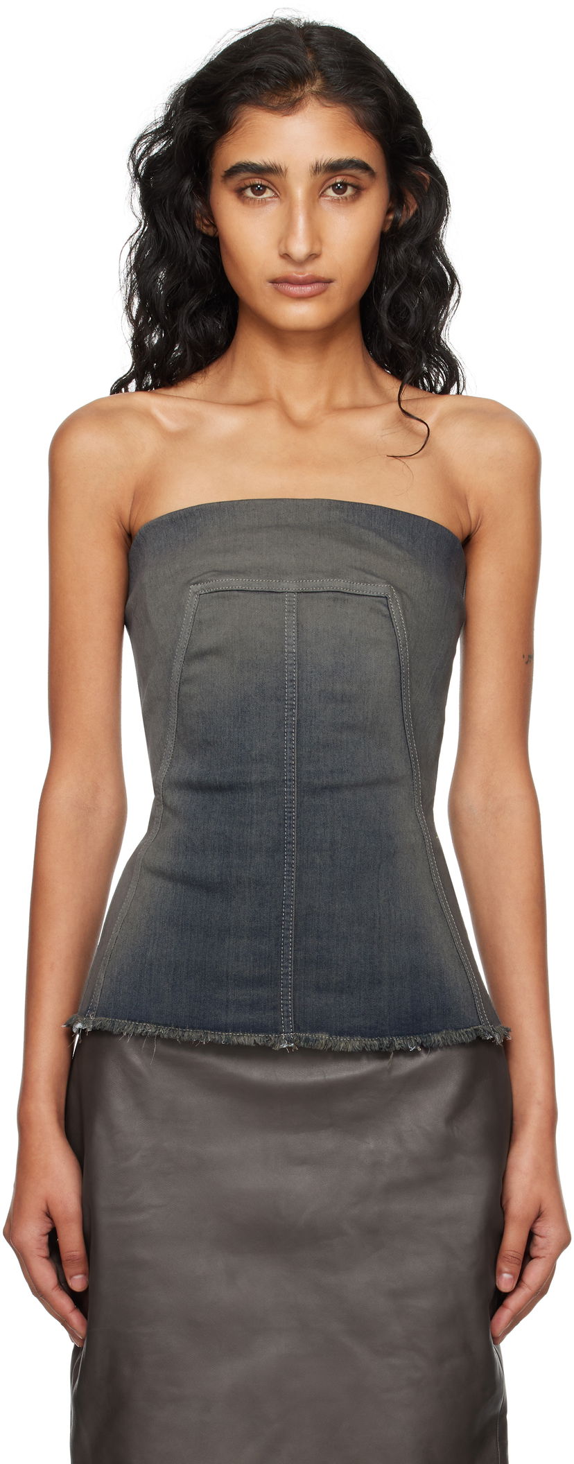 Безрукавка Rick Owens Rick Owens Concordians Denim Bustier Top Сірий | RP02E4127 SDKDEG