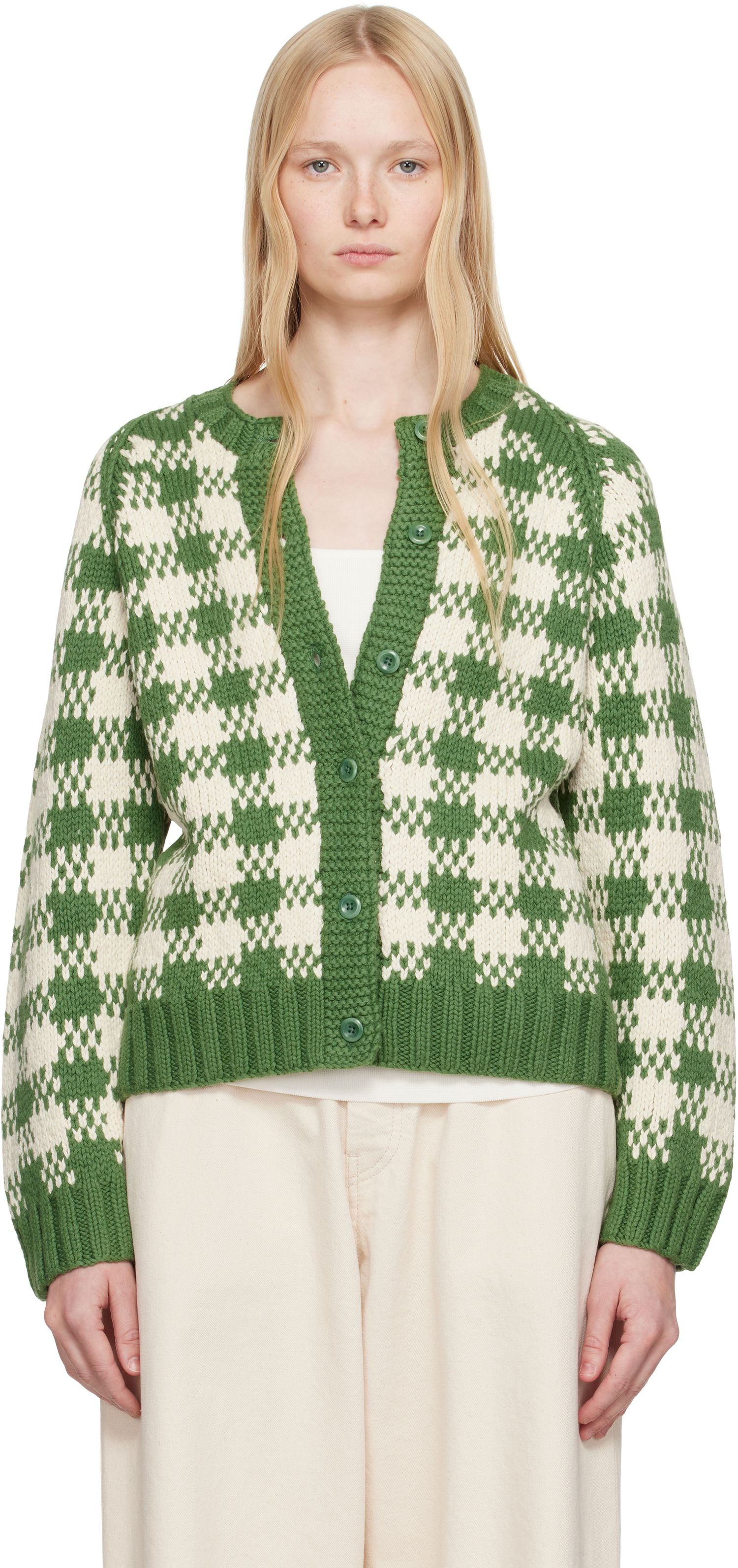 Cветр YMC YMC Atomic Check Cardigan Зелений | Q8YAC, 0