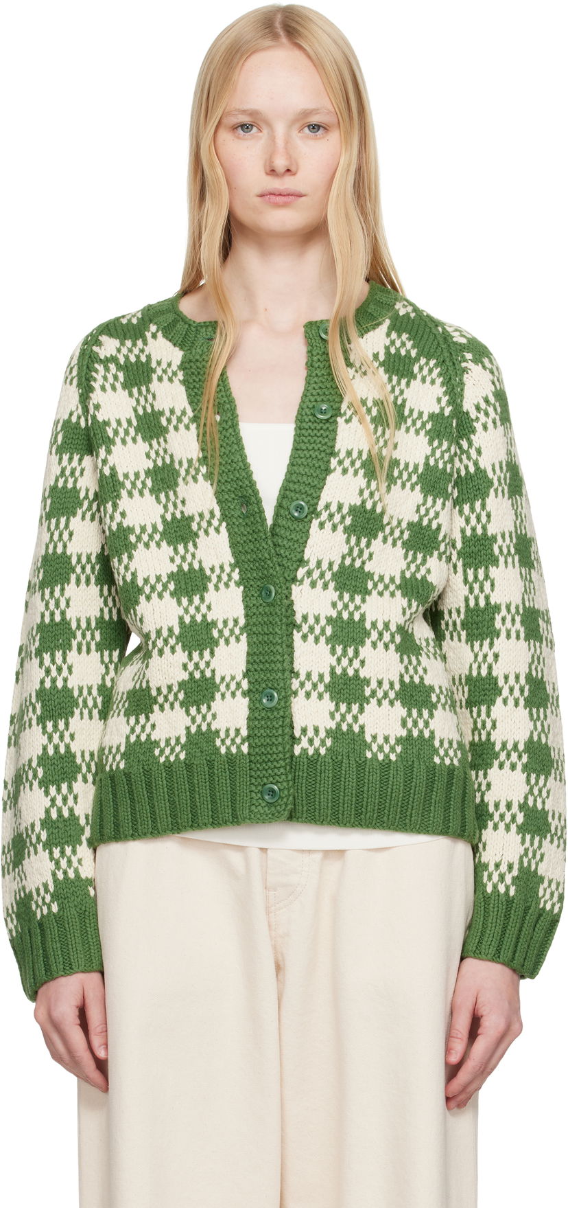 Cветр YMC YMC Atomic Check Cardigan Зелений | Q8YAC