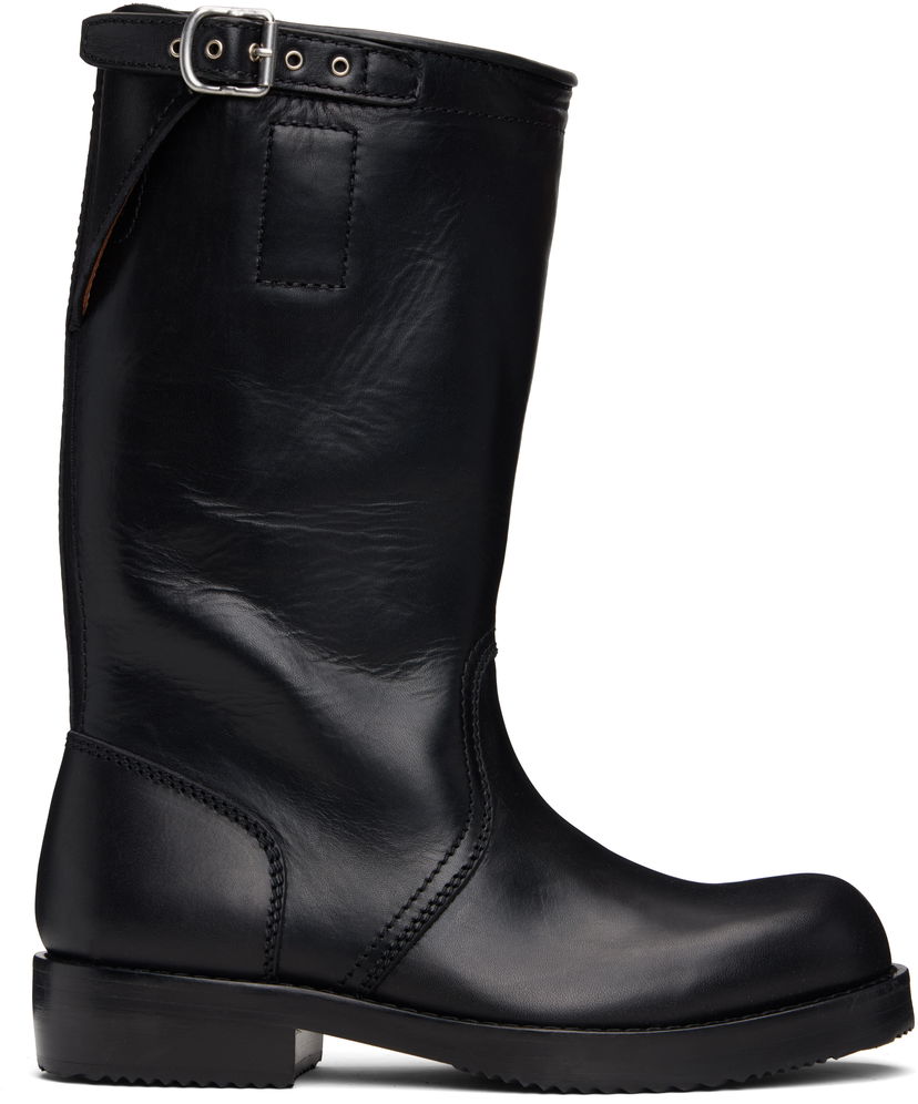 Кросівки та взуття Dries Van Noten Dries Van Noten Leather Biker Boots чорний | 252-021700-105