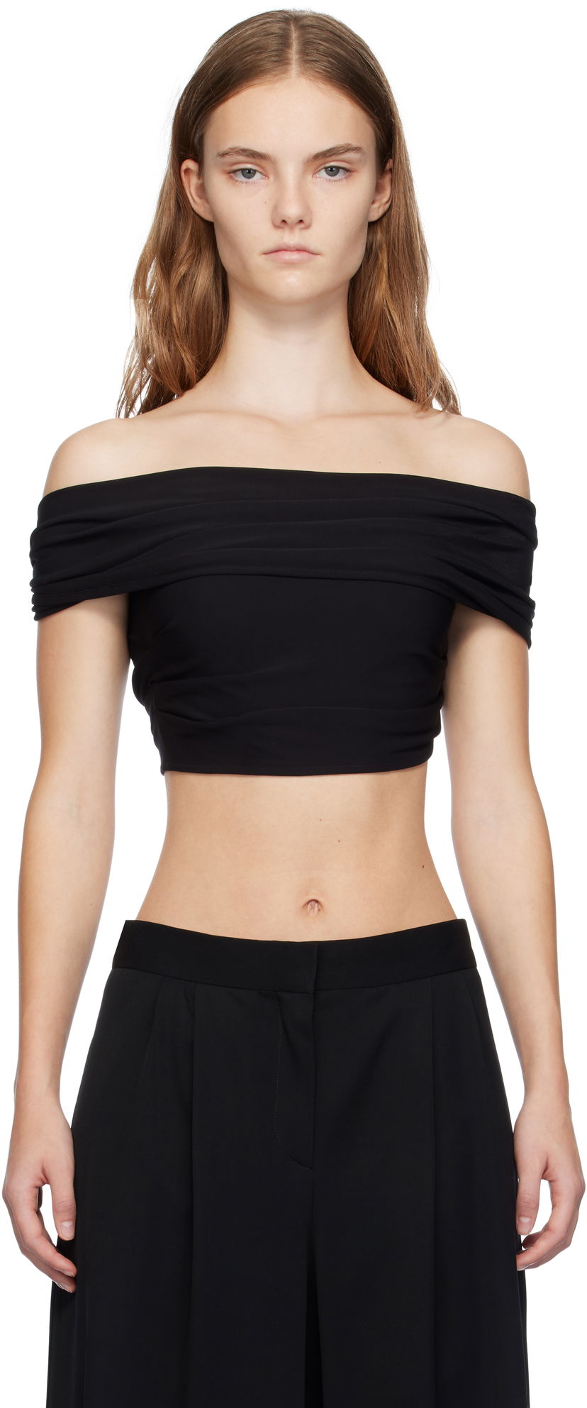 Кроп-топи Casablanca Draped Crop Top T-shirt чорний | WF24-TP-063-01