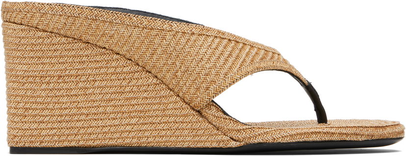 Кросівки та взуття Alaïa ALAÏA Cube Thong Mule Wedge Sandals бежевий | AA3M105TK054