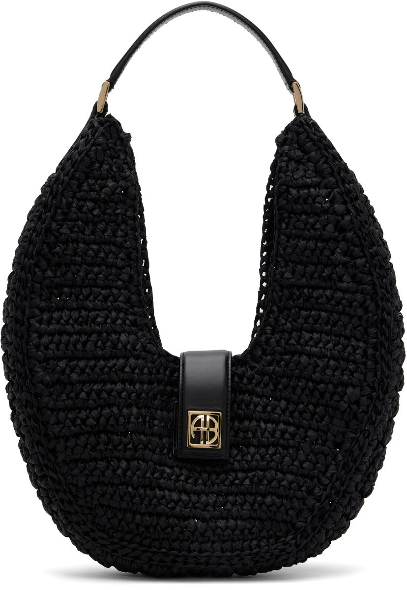 Сумочка Anine Bing ANINE BING Lou Monogram Raffia Hobo Bag чорний | A-13-11208-BLK1