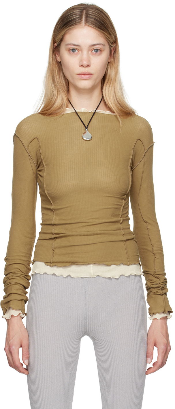 Cветр Baserange Baserange Omato Long Sleeve Lettuce Hem T-Shirt Коричневий | TTML-RB-AU24