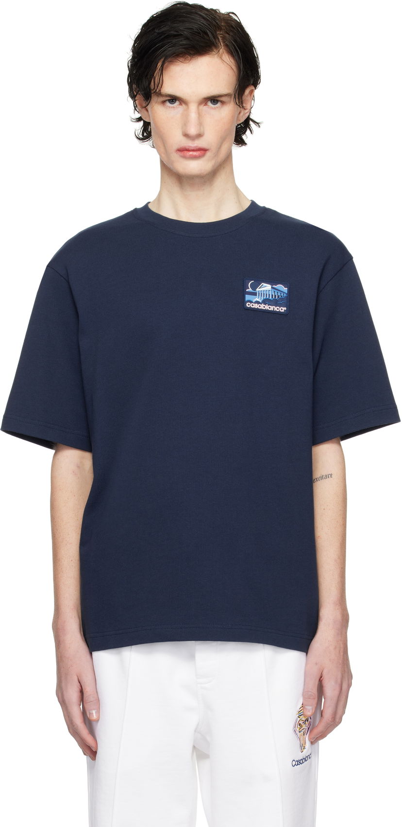 Футболка Casablanca Temple Patch T-Shirt темно-синій | MPS25-JTS-027-01