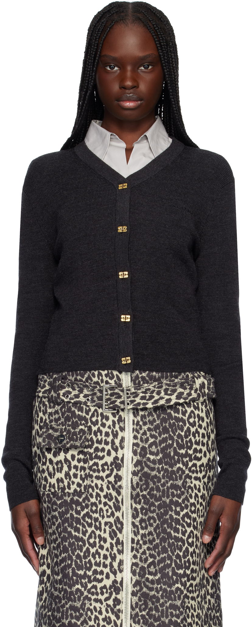 Cветр GANNI Ganni Mini Ribbed Merino Cardigan Сірий | K2474