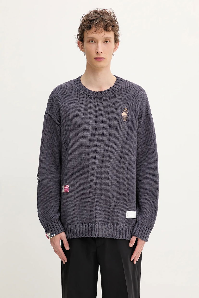 Cветр Neighborhood NEIGHBORHOOD Savage Crewneck Distressed Sweater Сірий | 251FUNH.KNM03