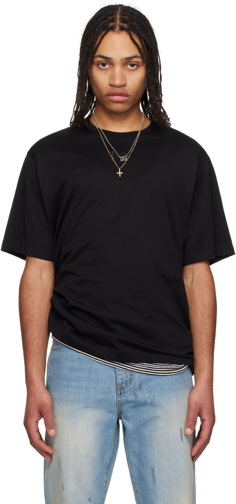 Футболка Dolce & Gabbana Dolce&Gabbana Logo Embroidery T-Shirt чорний | G8PN9ZG7O4E