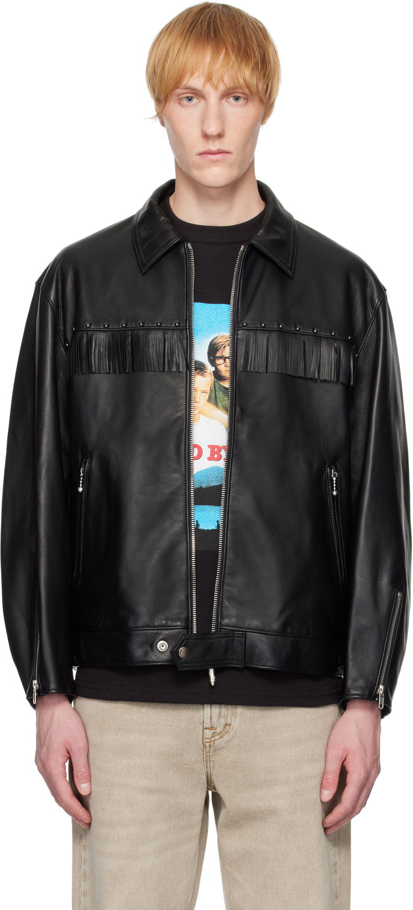 Куртка WACKO MARIA WACKO MARIA WOLF'S HEAD Edition Leather Fringe Jacket чорний | WOLFSHEAD-WM-BL16