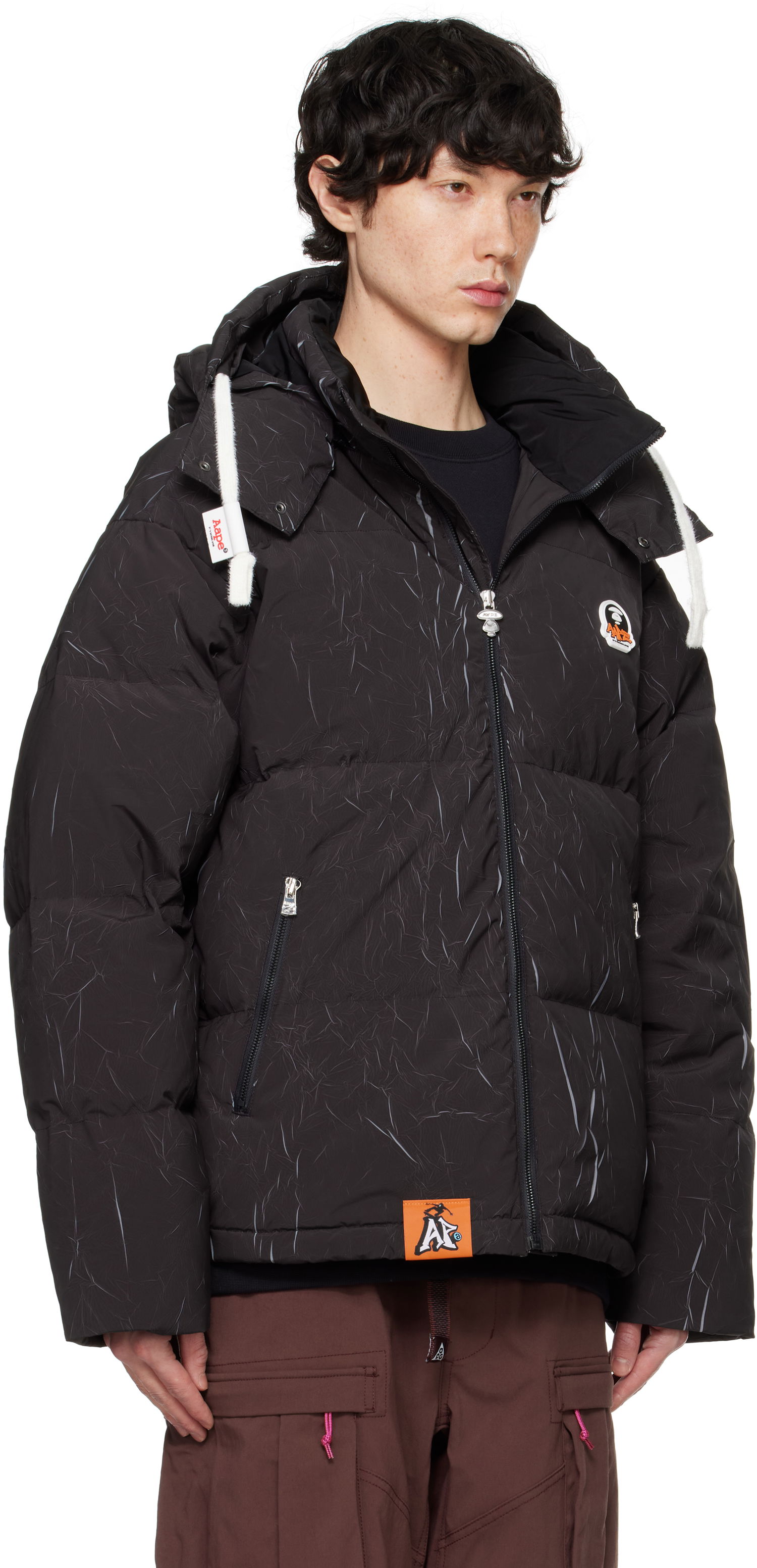 Пуховик AAPE by A Bathing Ape AAPE by A Bathing Ape Moonface Logo Camo Hooded Down Jacket чорний | AAPDNM7665XXNBKX, 1