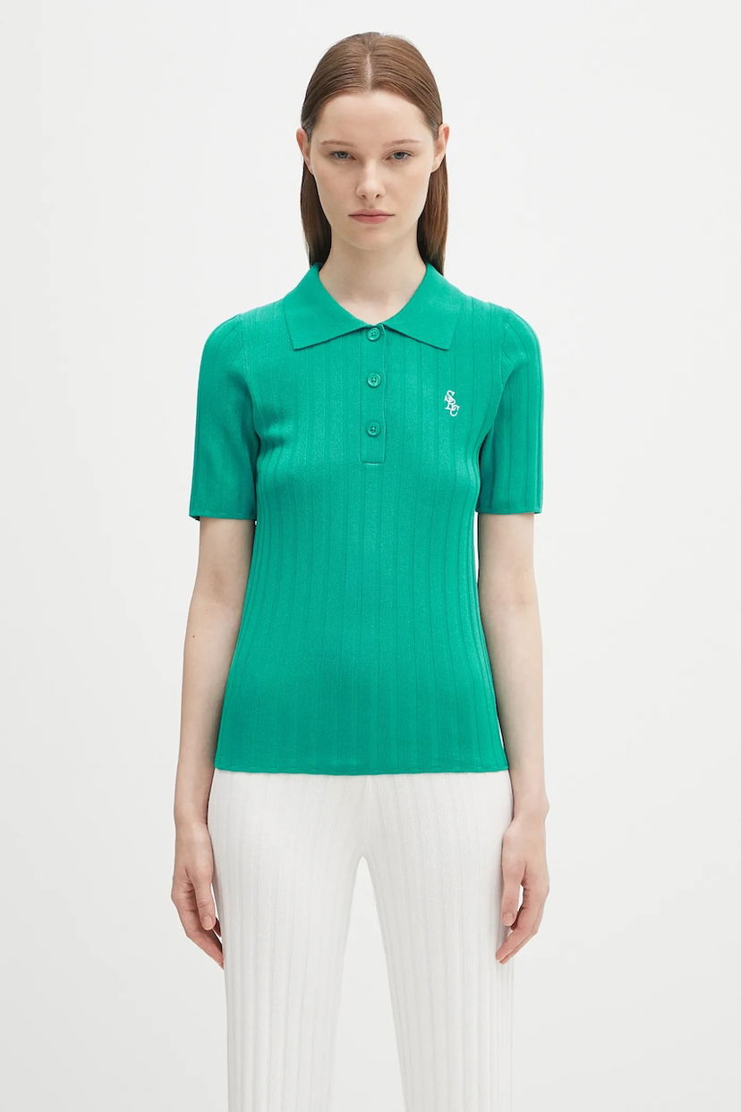 Сорочка поло Sporty & Rich Sporty & Rich SRC Ribbed Polo Shirt Зелений | WS069620302GR37