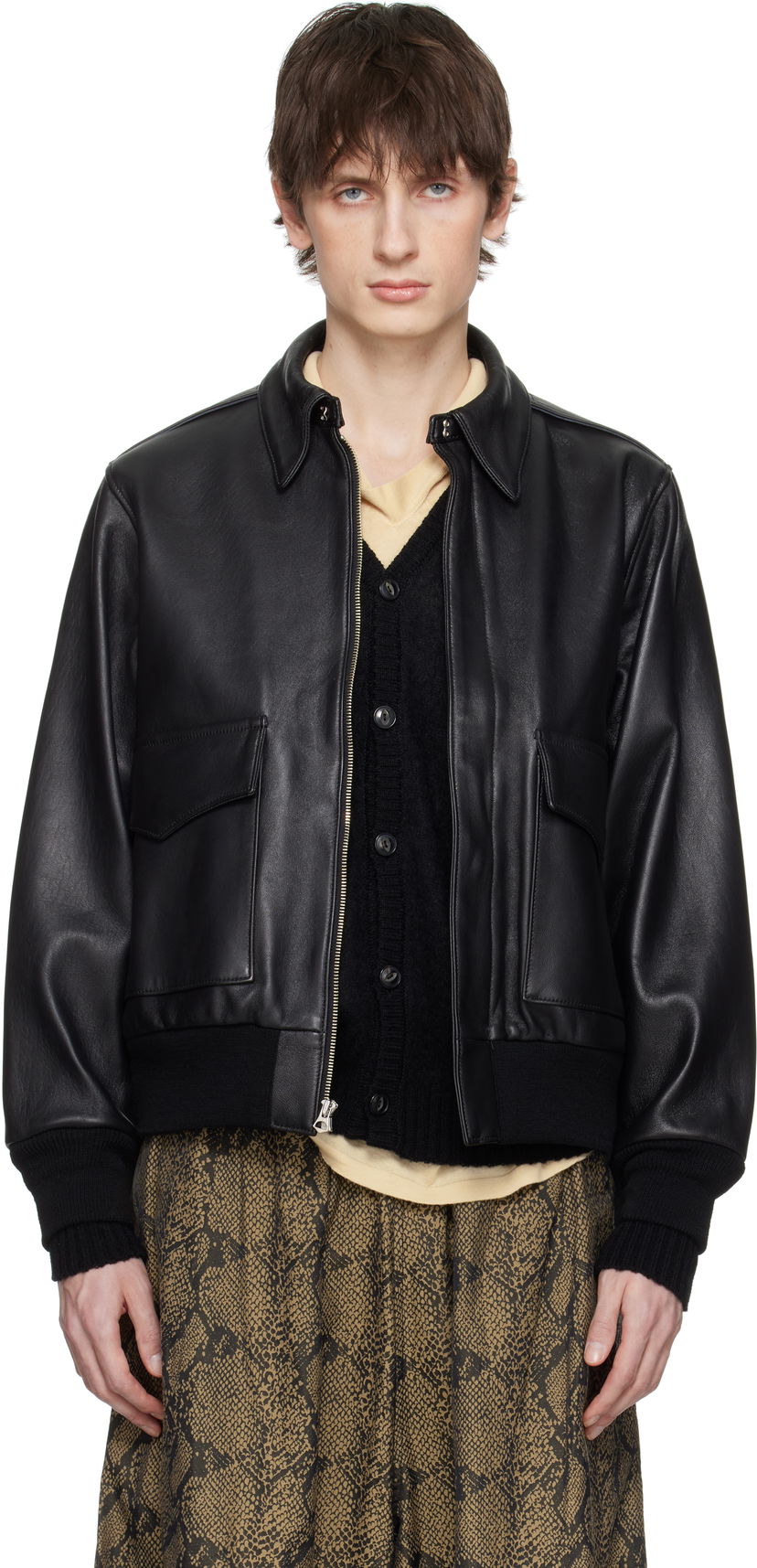 Куртка бомбер WACKO MARIA WACKO MARIA A-2 Leather Flight Jacket чорний | 25SS-WMO-BL04