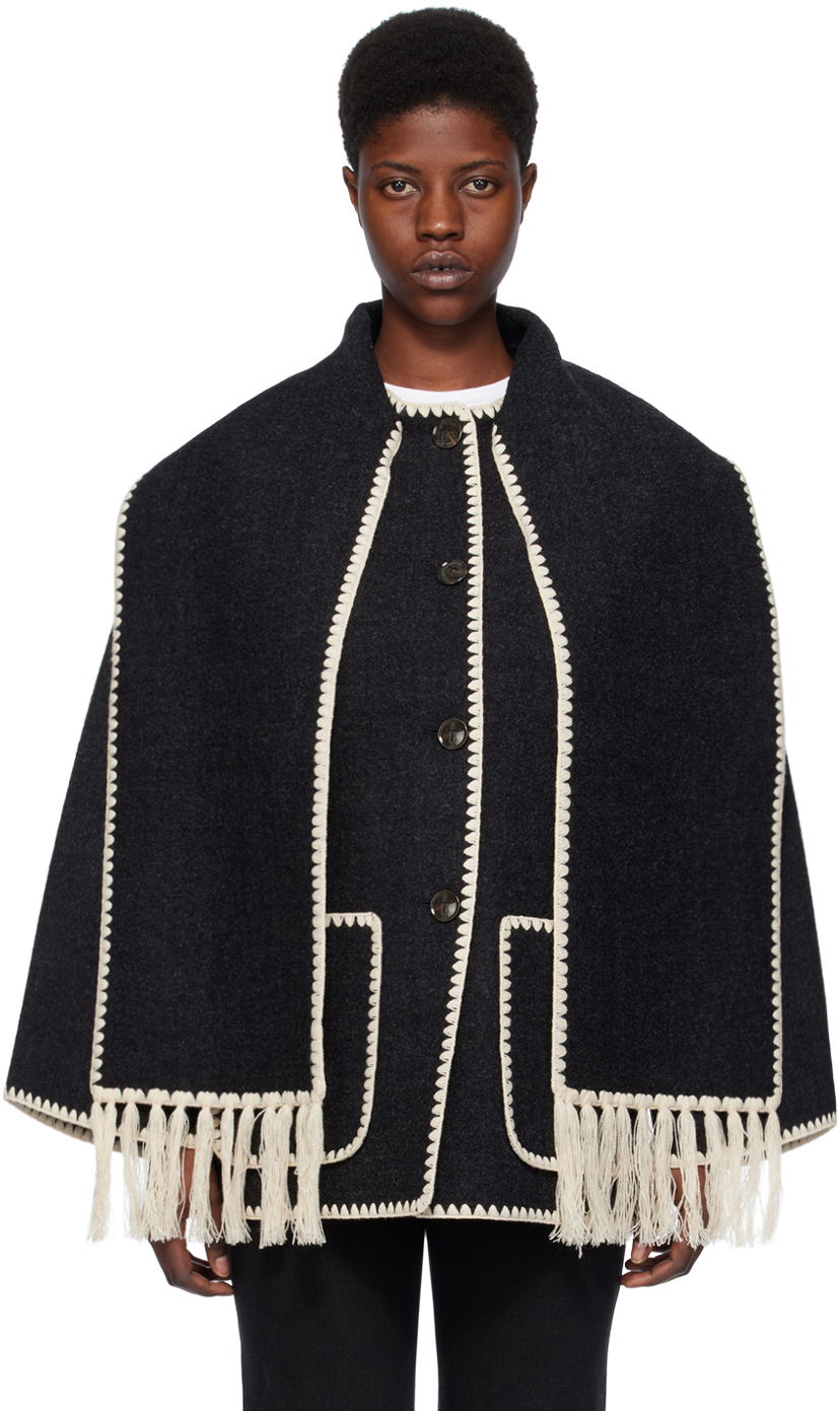 Шарф TOTEME Embroidered Wool-Blend Cape чорний | 221-117-709