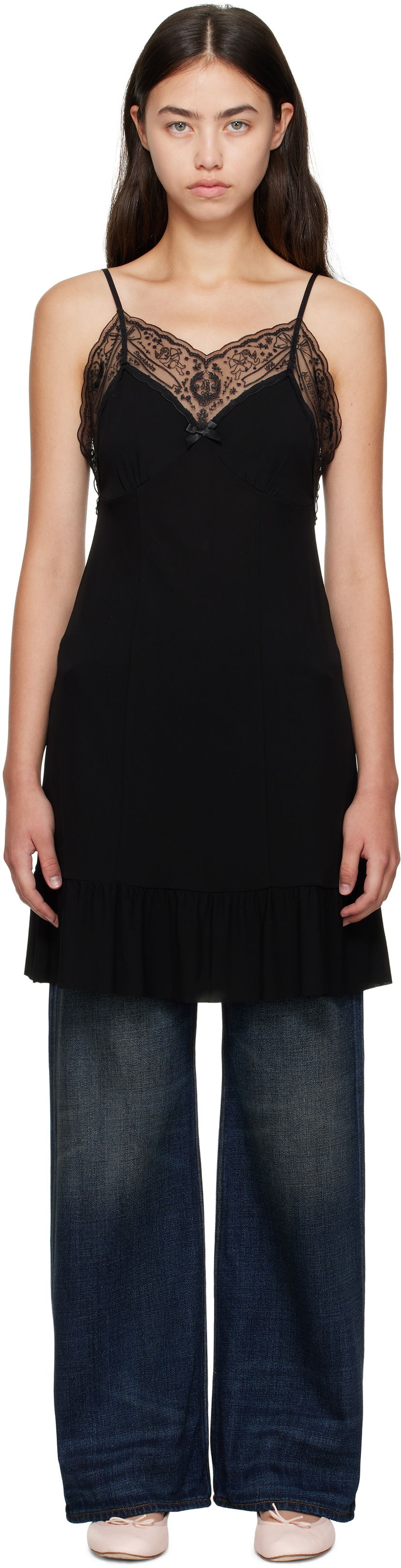 плаття Acne Studios Lace-Trim Strap Minidress чорний | A20829-
